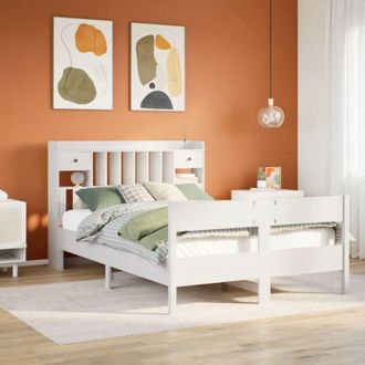 vidaXL Cama Con Estanter&iacute;a Sin Colch&oacute;n Madera Maciza Blanca 160x200 Cm Vidaxl