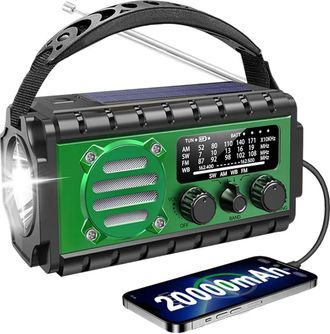 OEM Radio Port&aacute;til De Supervivencia Con Dinamo De 20000 Mah: Radio Am/fm, Bater&iacute;a Externa, Sos, Linterna, Panel Solar, Carga Mediante Manivela/usb, Luz Le