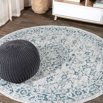 Jonathan Y Designs Rozetta Boho Medallion Textured Weave Indoor/Outdoor Round Area Rug in Gray/teal at Nordstrom, Size 5Ft 0In X 5Ft 0In