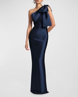 Sachin & Babi Bonnie One-Shoulder Bow Column Gown