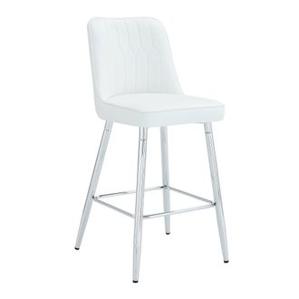 STILVORA Lote De 2 Taburetes De Bar Con Respaldo Y Reposapi&eacute;s, Para Isla De Cocina O Barra, Metal Y Piel Sint&eacute;tica, Blanco Y Plata