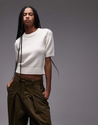 & Other Stories Maglione a maniche corte in misto lana e cotone bianco sporco