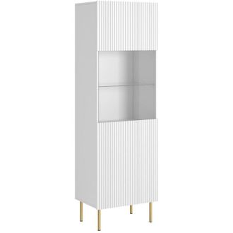 Dmora Vitrina Raccuja, Vitrina De Sal&oacute;n Con Puerta De Cristal Y Detalle, Elevada Del Suelo, 60 X 42 X 183 Cm, Color Blanco