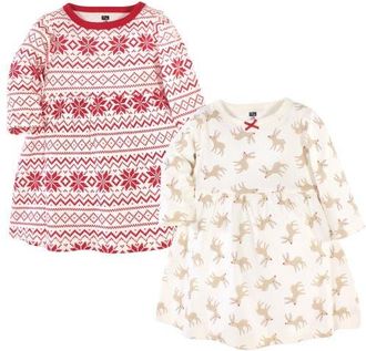 Hudson Baby Twin Pack Long-Sleeve Dress Bundle in Reindeer at Nordstrom, Size 12-18M