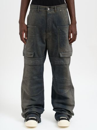 Rick Owens Mens Stefan Cargo Dark Dust Denim Pants - Grey Cotton - Size 31 (Waist)