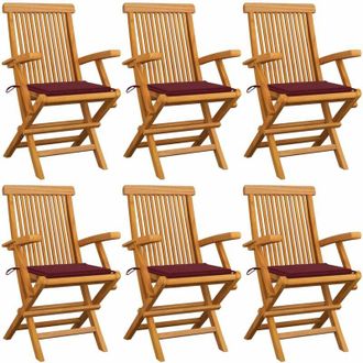 vidaXL Sillas De Jard&iacute;n 6 Uds Madera Teca Con Cojines Rojo Tinto Vidaxl