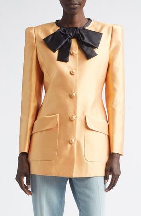 Valentino Silk Shantung Bow Jacket in Orange at Nordstrom, Size 4 Us