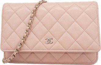 Chanel Pink Grained Calfskin Chain/Shoulder Wallet (Pre-Owned)