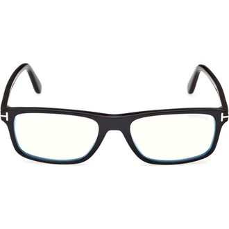 Tom Ford 55mm Rectangular Optical Glasses in Shiny Black /T Logo at Nordstrom