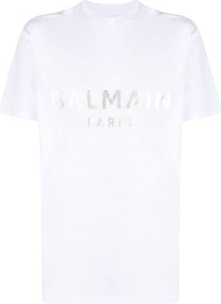 Balmain logo-print detail T-shirt - men - Cotton - L - White