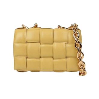 Bottega Veneta Pre-owned Cross Body Bags, female, Yellow, Size: ONE SIZE Pre-owned Padded Cassette Chain Shoulder Crossbody Bag
