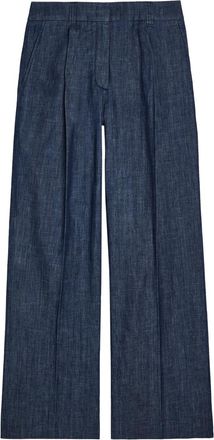 Another Tomorrow Wide-leg Chambray Trousers - Dark Blue - 44 (UK12 / M)