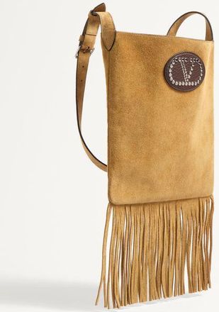 Valentino Garavani Borsa A Spalla Valentino Garavani Nellcôte In Suede Con Frange Uomo HAVANA BEIGE/FONDANT UNI