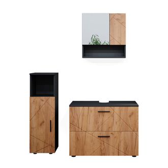 Vicco Conjunto De Muebles De Ba&ntilde;o Irma, Oro Power Roble/antracita, 3 Piezas, Con Mueble Alto