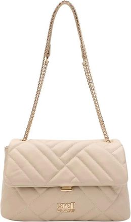 Roberto Cavalli Tassen, Dames, Beige, ONE Size, Gewatteerde Schoudertas