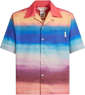 Marni Short Sleeve Shirts, male, Multicolor, M, Painterly Print Cotton Shirt
