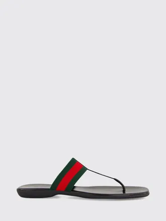 Gucci Sandali infradito in nylon con iconico nastro Web a righe bicolor