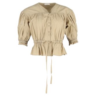Ulla Johnson Minnie Gathered Blouse In Beige Cotton