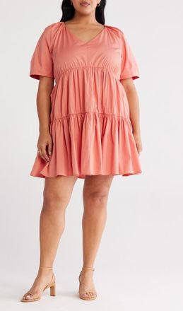 Nordstrom Tiered Minidress in Coral Apricot at Nordstrom, Size 4X