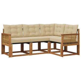 vidaXL Conjunto De Sof&aacute;s De Exterior Con Coj&iacute;n 4 Pcs Natural Y Beige Vidaxl