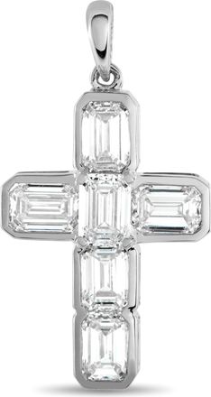 Luxury Bazaar 18K White Gold 3.10ct Diamond Cross Pendant ACR-20680