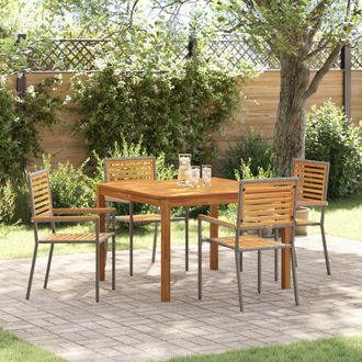 Berkfield Home 5 Piece Garden Dining Set Grey Poly Rattan Acacia