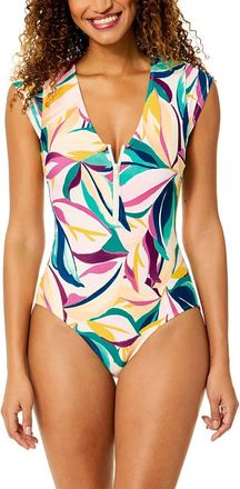 Anne Cole Zip Front V-Neck One-Piece