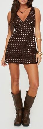 Princess Polly Nellie Polka Dot Minidress in Brown at Nordstrom, Size 10