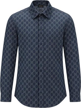 Gucci GG Chambray Katoenen Denim Shirt - Heren - Spijkeroverhemden - Blauw - L - Katoen - Overhemden