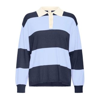 Ichi Blue Comb Polo - Dames - Ronde hals truien - Blauw - XL - Truien & Vesten