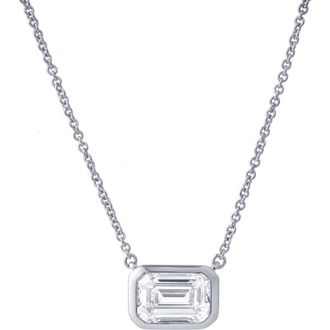 LuvMyJewelry Glinda Emerald East West 14K Gold Lab Grown Diamond Bezel Necklace - 1.50 ct in 14K White Gold at Nordstrom