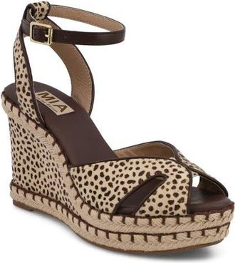 Mia Mallorca Ankle Strap Espadrille Genuine Calf Hair Platform Wedge Sandal in Cheetah Calf Hair at Nordstrom, Size 9.5