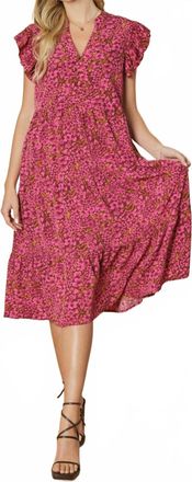 Entro Floral Tiered Ruffle Midi Dress In Burgundy