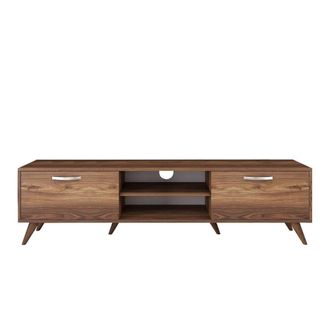 Calicosy TV Unit, 2 Drop-Down Doors, 2 Open Niches In The Middle, Walnut Wood in Dark Brown