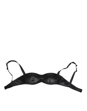 Dolce & Gabbana Womens Black Silk Satin Wireless Lingerie Bra Underwear Clothing