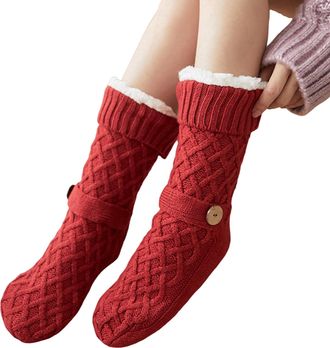 Generic Fluffy Non Slip Slipper Socks for Women Girls, Thick Thermal Fleece Lined, Cosy Breathable Cotton Indoor Bed Floor Socks