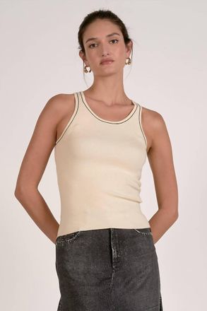 Elan Stitch Sleeveless Tank In White Contrast
