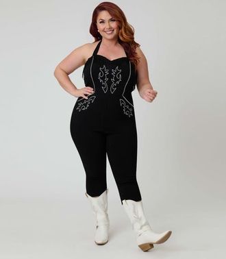 Unique Vintage Plus Size Western Maines Jumpsuit in Black Solid at Nordstrom, Size 1X
