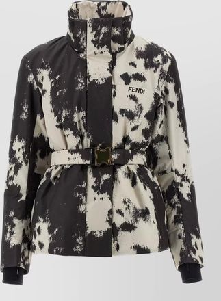 Fendi ski jacket fauna motif belted hood