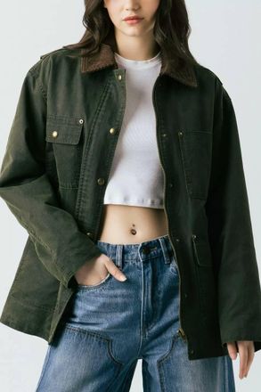 Blank NYC Catching A Break Coated Canvas Barn Jacket In Green