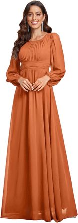 Ever-pretty Womens Dresses Maxi Evening Round Neck A-Line Long Sleeve Bridesmaid Long Dress brandied Melon 16