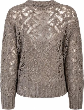 Max Mara Openwork Sequin-Embroidered Cotton Sweater - Gray