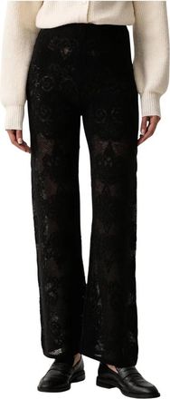 Twinset Wolbroek - Dames - Wijde Broeken - Zwart - M - Wol - Broeken