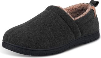 Garonne Mens Felt Memory Foam Slippers Closed Back Winter Slippers with Non-Slip Rubber Sole, black, 10.5 UK