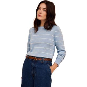 Celtic & Co. Merino Fine Knit Boat Neck Jumper in Vintage Blue Stripe at Nordstrom, Size X-Large