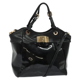 Ferragamo Vala Patent Leather Black Patent_Leather Handbag (Pre-Owned)