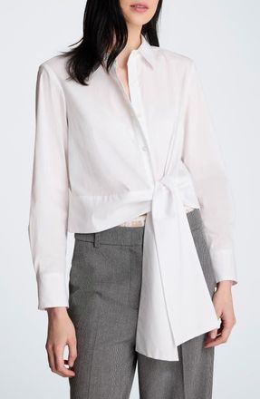 Kenneth Cole Tie Waist Poplin Shirt in Pure White at Nordstrom, Size Medium