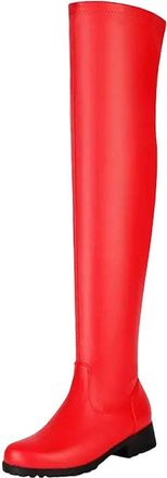 Generic Womens Retro Over The Knee Boots Round Toe Low Block Heel With Side Zipper Mature Style Thigh High Long Boots