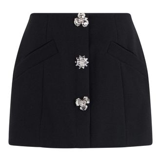 Blumarine Short Skirts, female, Black, Size: S Double Cr&ecirc;pe Skirt With Metal Flowers