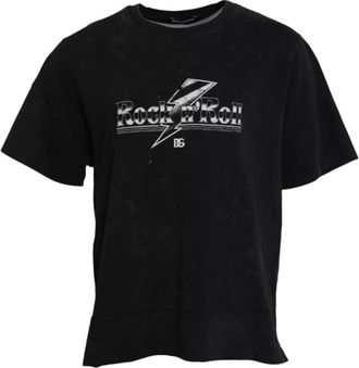 Dolce & Gabbana Grafische Print Katoenen T-Shirt - Heren - T-shirts - Zwart - L - Katoen - Tops